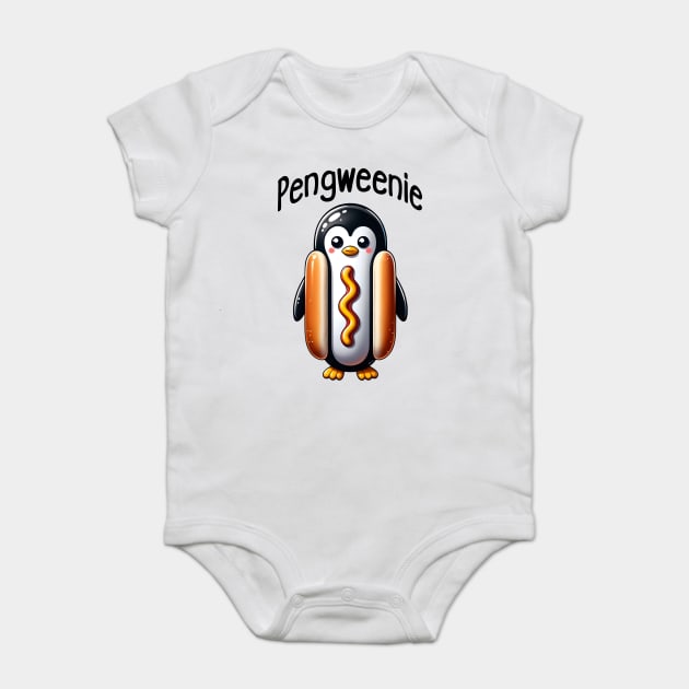 Penguin Hotdog in a Bun, a Pengweenie Baby Bodysuit by Luxinda